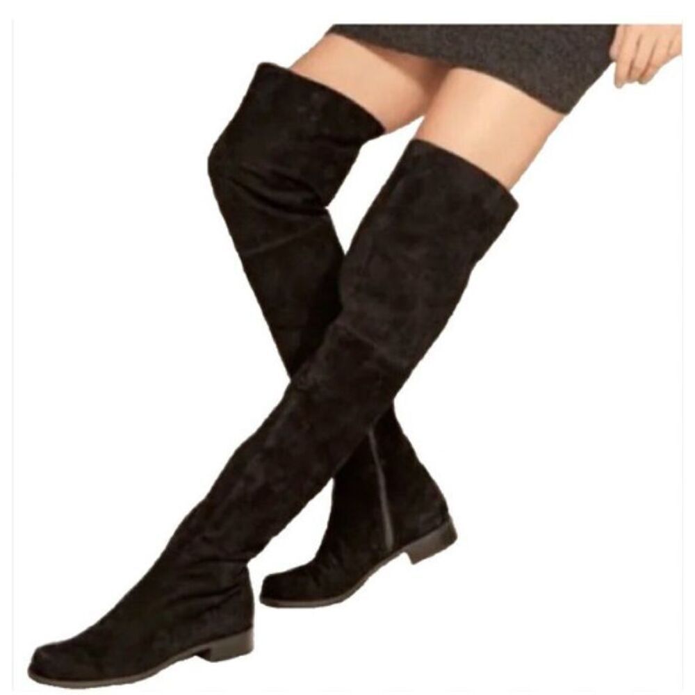Stuart Weitzman Women's Black Chicago Lug Suede Over-the-knee Boots Size 9.5